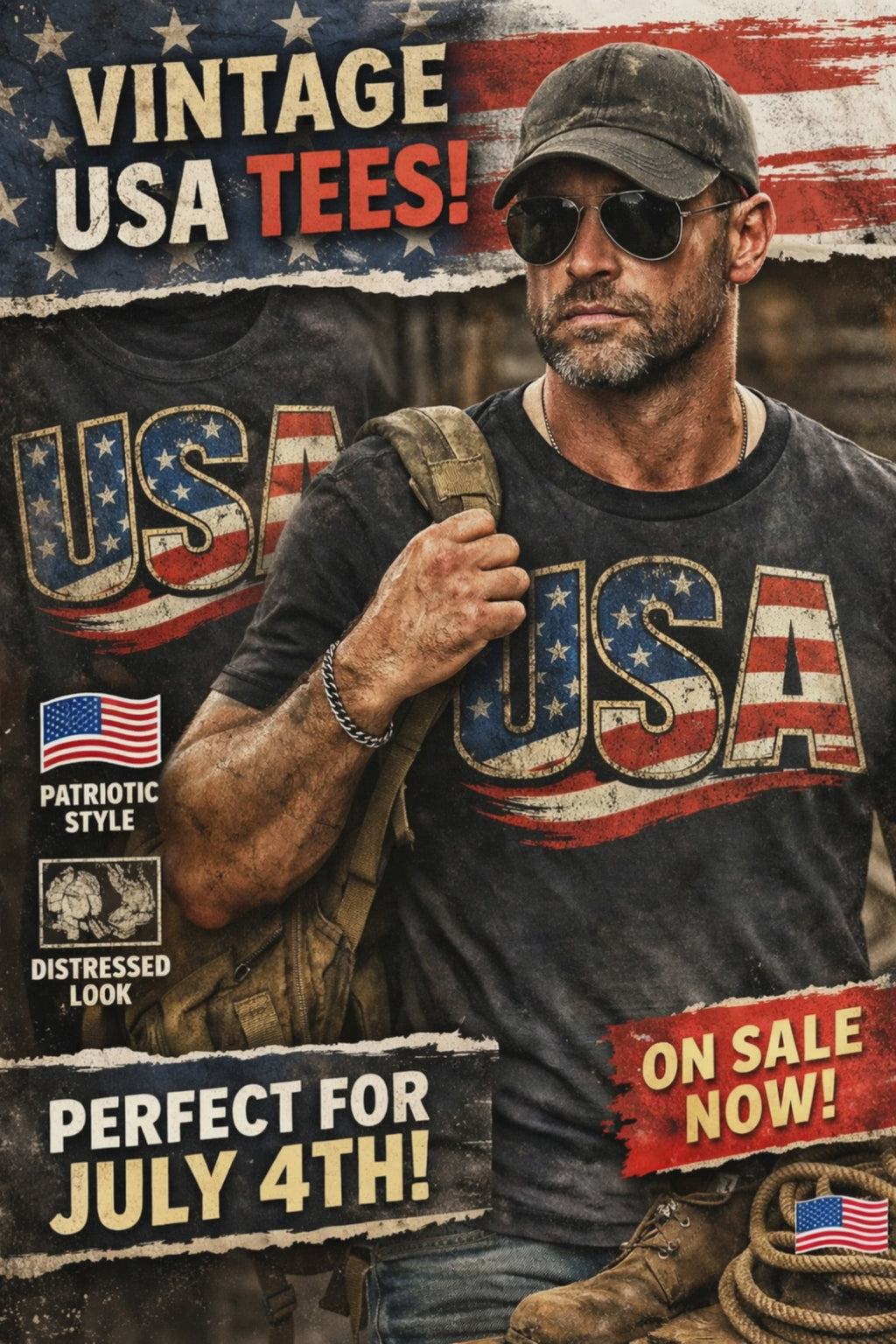 USA Distressed American Flag Tshirt, Patriotic Tshirt